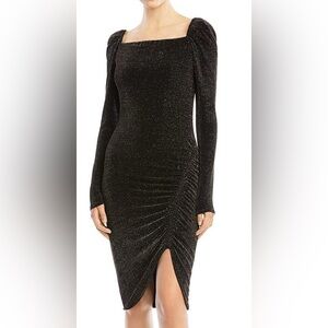 BAILEY44 Ariana Black Stretch Metallic Ruched Cocktail Dress
